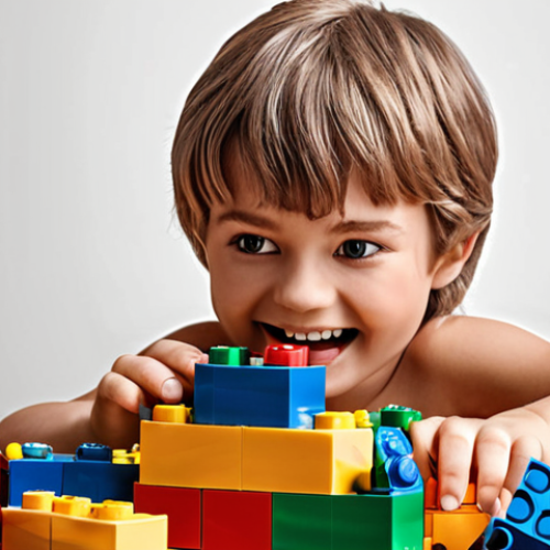 Home 26 A child happily building with LEGO blocks, enhancing imagination.