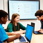 Collaborative Coding Education**

"A diverse group of fully clothed children (appropriate attire) collaborating on a coding project in a brightly lit, modern classroom. Some are at computers, others are brainstorming ideas on a whiteboard. The atmosphere is positive and encouraging. safe for work, appropriate content, professional, perfect anatomy, correct proportions, well-formed hands, proper finger count, natural pose, family-friendly, coding education concept"

**