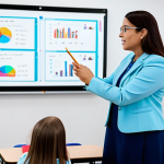 코딩교육지도사 업무 사례 공유 - **Subject:** A professional female coding instructor, fully clothed in modest business attire, teach...