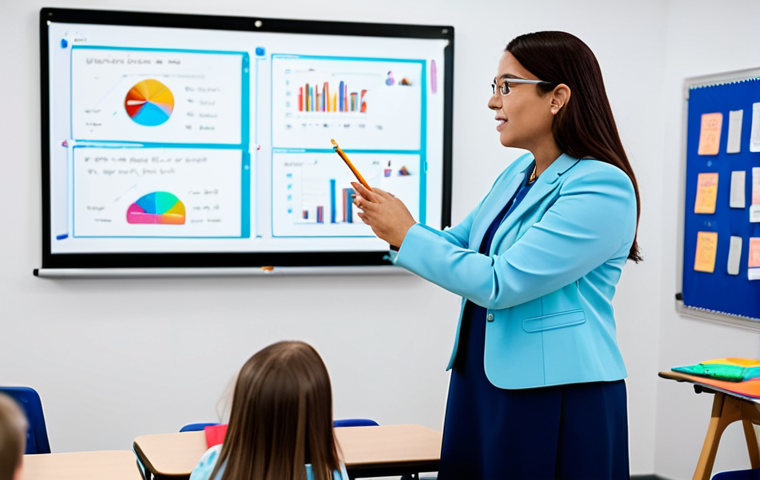 코딩교육지도사 업무 사례 공유 - **Subject:** A professional female coding instructor, fully clothed in modest business attire, teach...