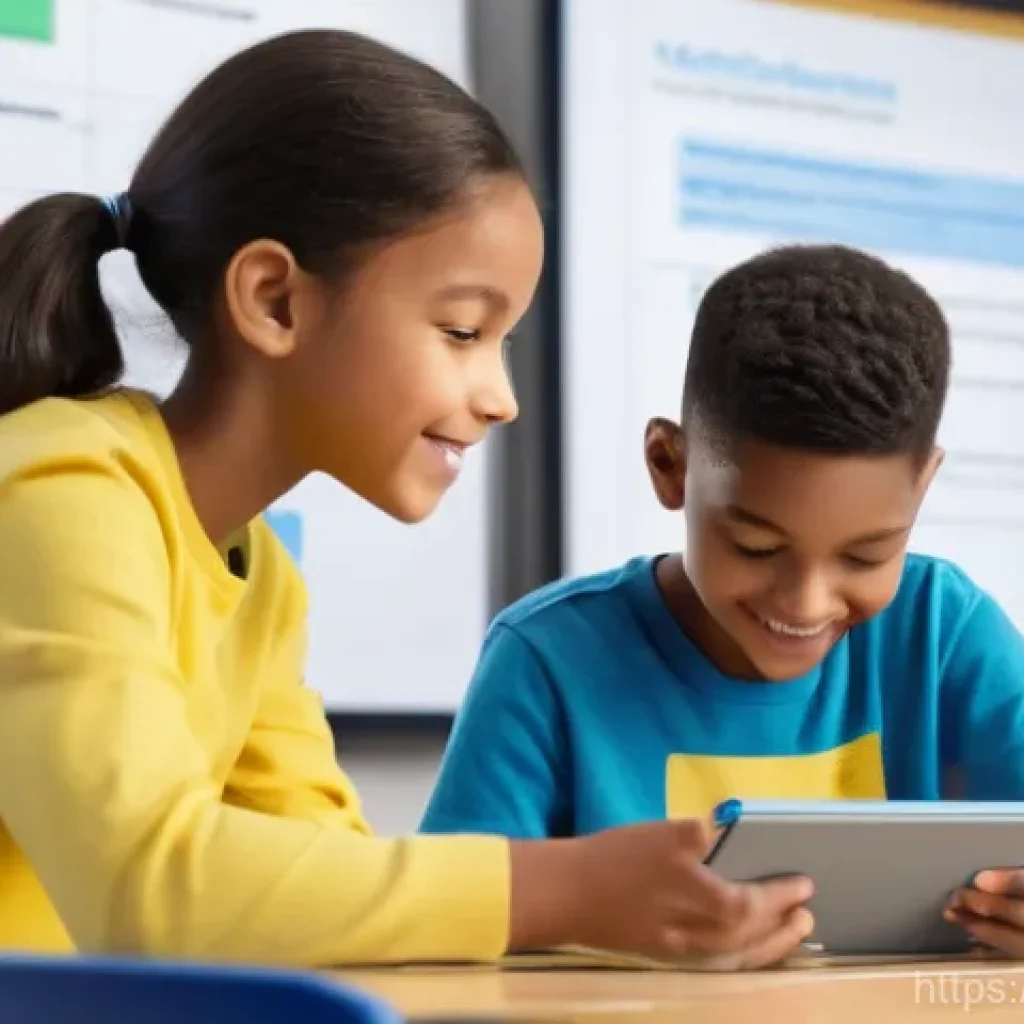 코딩교육지도사로서 학생 평가 사례 연구 - A diverse group of elementary school-aged children, dressed in casual, bright clothing, are actively...