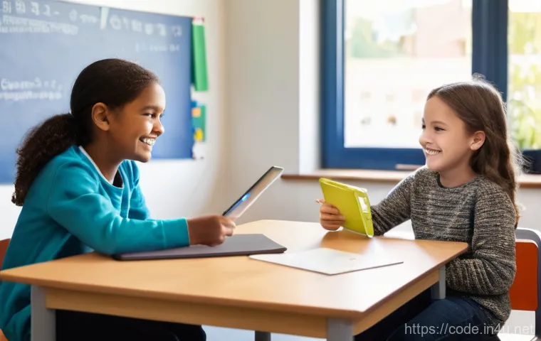 코딩교육지도사로서 학생 평가 사례 연구 - A bright, energetic middle school student, wearing a casual hoodie, proudly presents their completed...