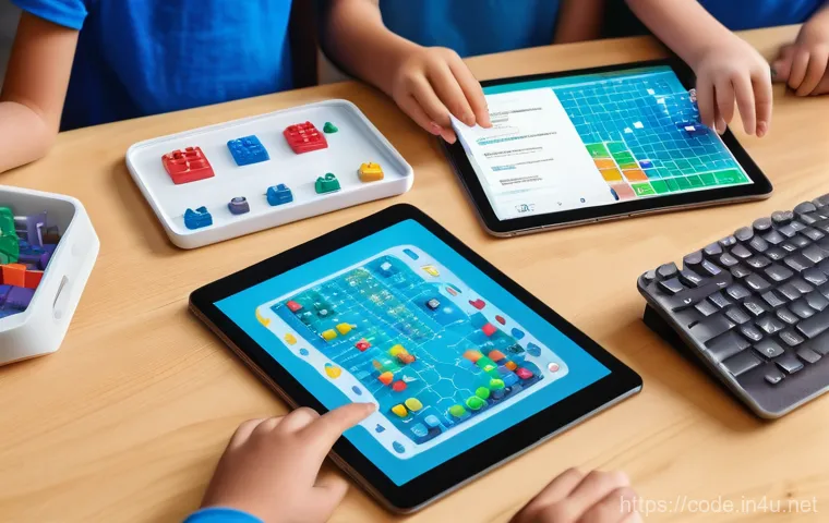 코딩교육지도사와 코딩 교구의 선택 - A warm and engaging female coding instructor, appearing to be in her 30s or 40s (embodying a mother ...