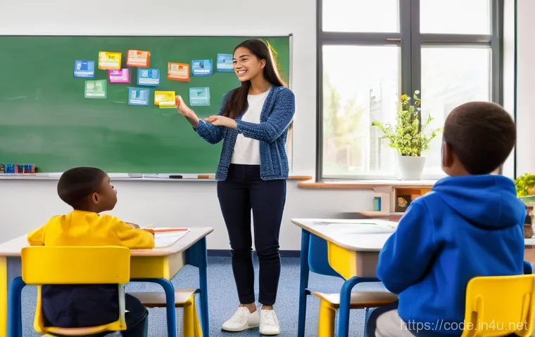 코딩교육지도사와 학습 자료 개발 사례 - **Image Prompt 1: Joyful Elementary Coding Class with Diverse Students**
    A vibrant, sunlit eleme...
