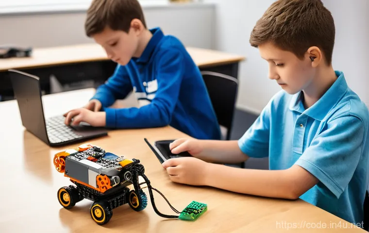 코딩교육지도사와 학습 자료 분석 사례 - **Prompt 1: Joyful Block Coding in a Bright Classroom**
    A diverse group of cheerful elementary s...