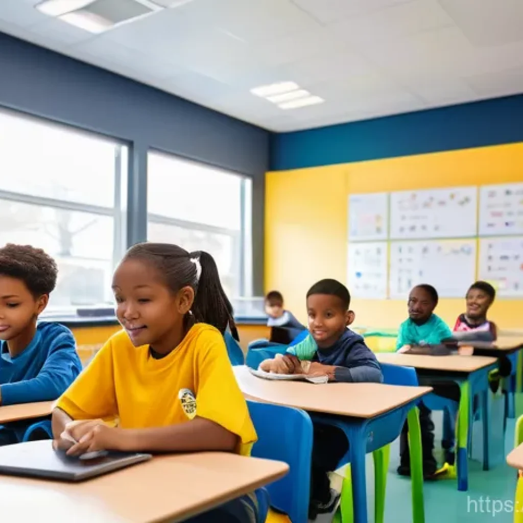 코딩교육지도사와 통합 교과형 코딩 교육 - **Image Prompt 1: Joyful Young Coders in Action**
A vibrant, sunlit classroom filled with divers...