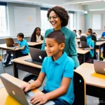 코딩교육지도사와 성인 학습자를 위한 전략 - **Image Prompt 1: Coding Education for All Ages**
A vibrant, modern classroom scene. In the fore...