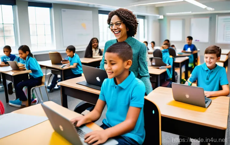 코딩교육지도사와 성인 학습자를 위한 전략 - **Image Prompt 1: Coding Education for All Ages**
A vibrant, modern classroom scene. In the fore...