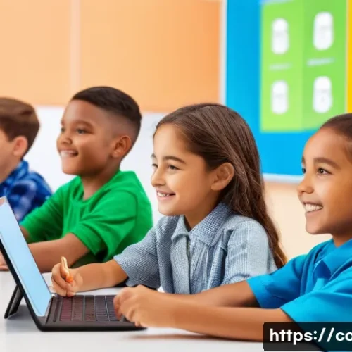 Home 27 코딩교육지도사와 AI 기술 교육 연계 - **Prompt 1: Engaging AI Coding Class for Young Students**
A vibrant, brightly lit modern classro...